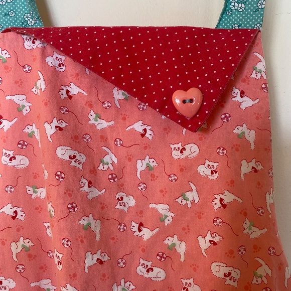 Handmade Peach/Blue Cotton Kitten Print Ruffle Apron Cottage OS - Picture 6 of 16